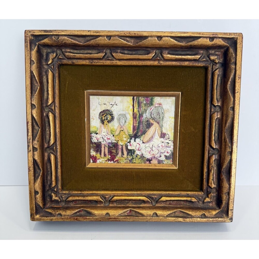 Vintage Lina Teyte Original Oil Painting Women Signed Wood Framed Velvet Mat